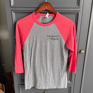 Bella Canvas Red and gray 3/4 sleeve Maker”s Mark bourbon T shirt